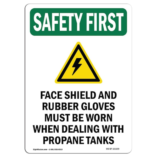OSHA Sign, Face Shield And Rubber W/ Symbol, 14in X 10in Aluminum, 10" W, 14" H, Portrait